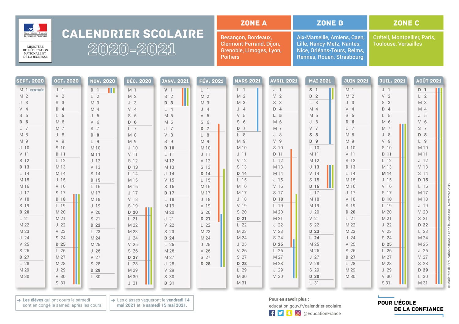 calendrier vacances scolaire 2020-2021